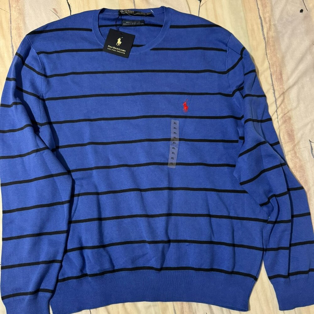 Polo by Ralph Lauren Men's Blue Striped Sweater